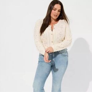 Torrid Cropped Cable Knit Embellished Cardigan